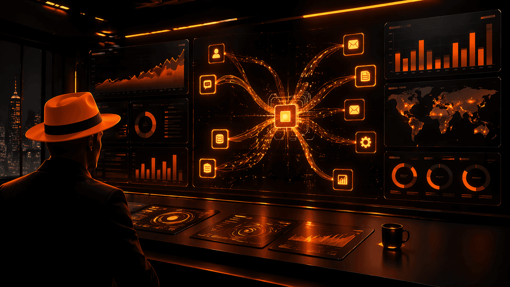 SaaS marketing growth command center with OrangeHat dashboards, automation flows, and pipeline visibility.